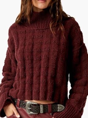 We The Free Textured Chunky Turtleneck Sweater - Burgundy